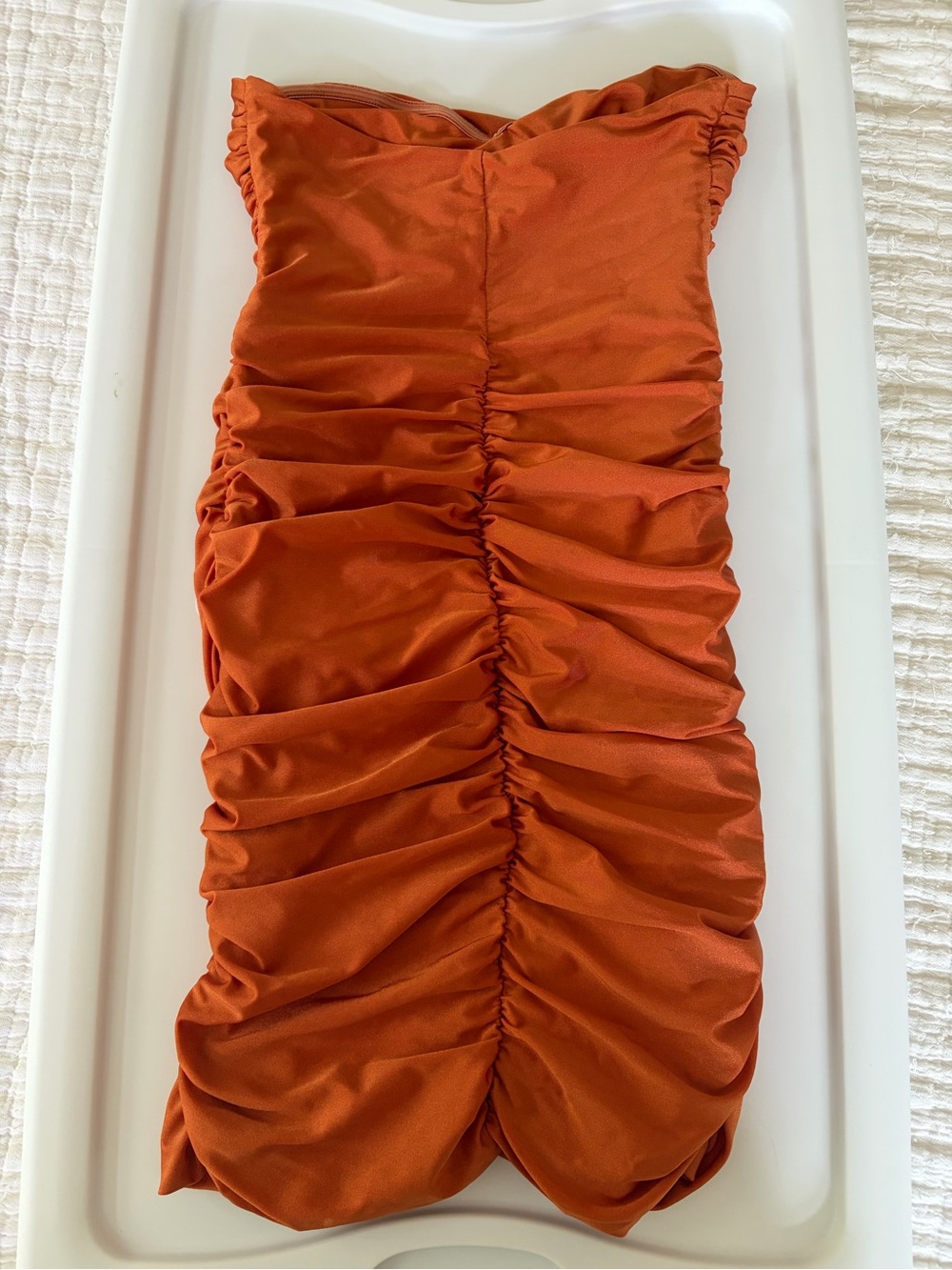Tiger Mist Dania Ruched Strapless Mini Dress Burnt Orange Rust M - Picture 2 of 3